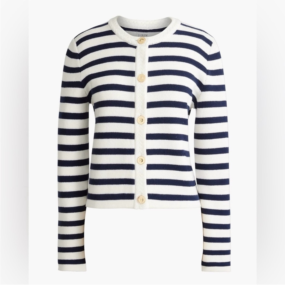 NWT J. Crew Navy and White Striped Cardigan - Picture 2 of 7